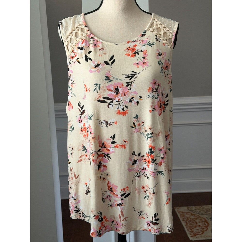 Daniel Rainn "Waicy" Lace Crochet Detail Knit Sleeveless Top Sz XL